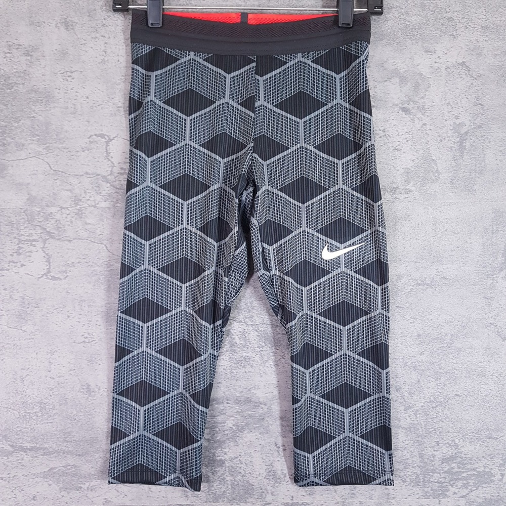 NIKE Pro Elite Track &‎ Field 3/4 Tights Pants Womens LARGE Black Grey Red USA